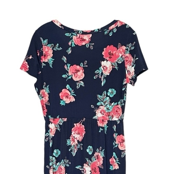 Boutique Maxi Dress Size L Navy Floral Print Stretchy Flowy Wedding Guest - Picture 5 of 7